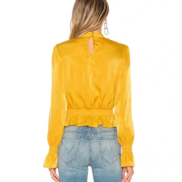 Revolve Tularosa Satin Marigold Yellow High Neck Peplum Long Sleeve Top Medium - Picture 2 of 10
